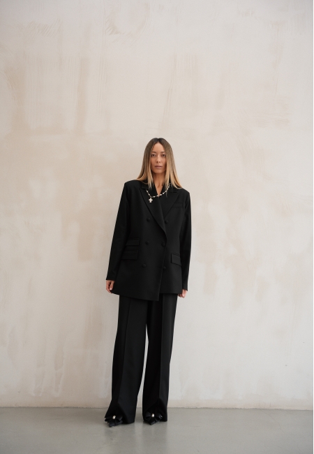 Брюки палаццо диагональ (черный)