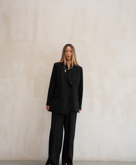 Брюки палаццо диагональ (черный)