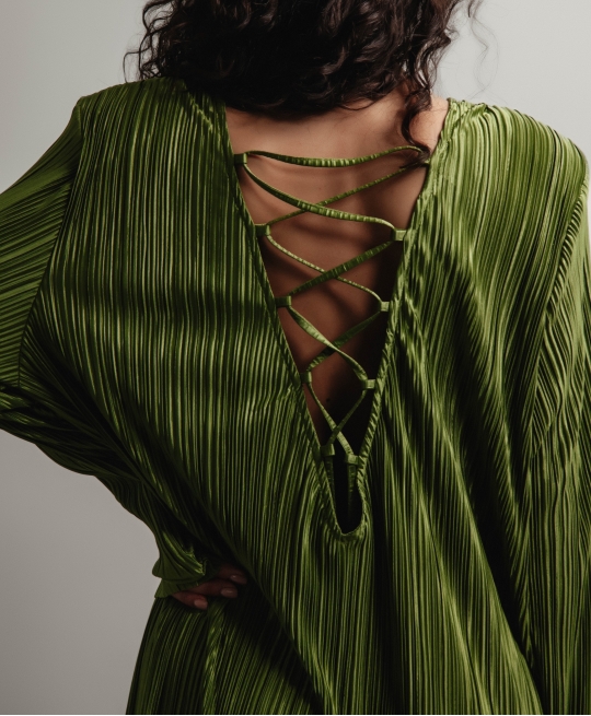 Платье макси со шнуровкой (зеленый)