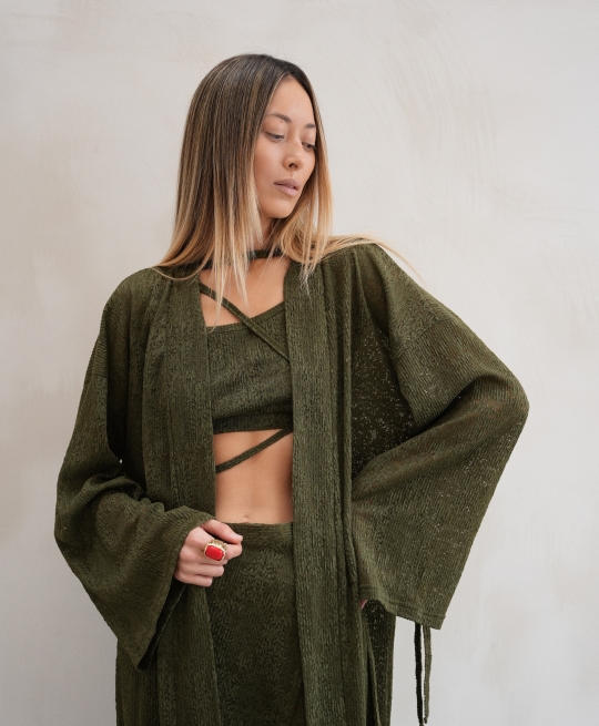 Платье -кимоно из гипюра "Афродита" (травянистый)