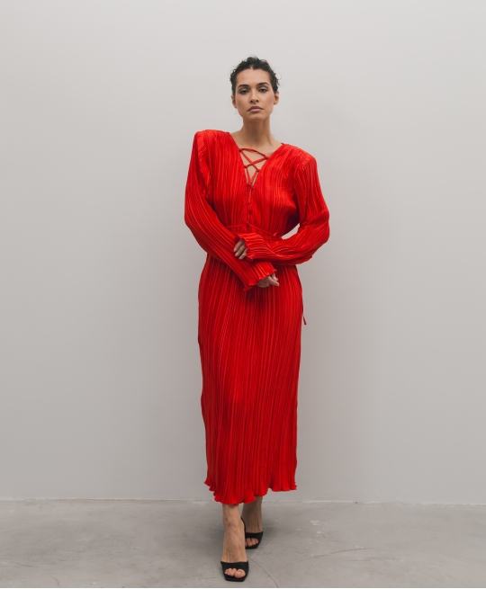 Платье макси со шнуровкой (алый)