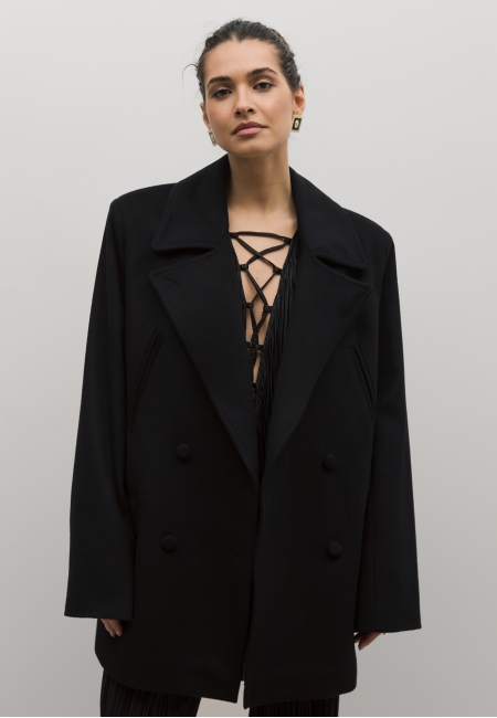 Шерстяное полупальто (black)