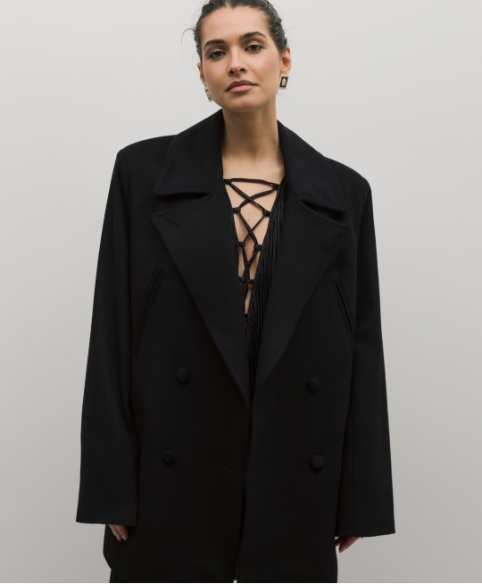 Шерстяное полупальто (black)