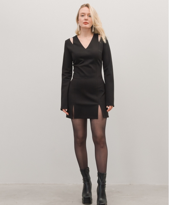 Платье с фигурным вырезом мини (черный)