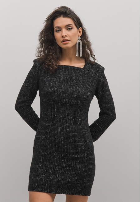Платье твид с подплечниками (черный)