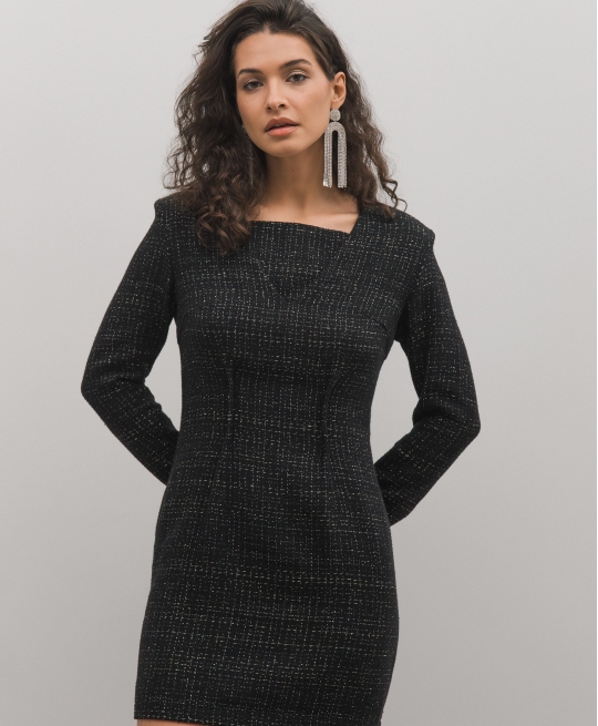 Платье твид с подплечниками (черный)