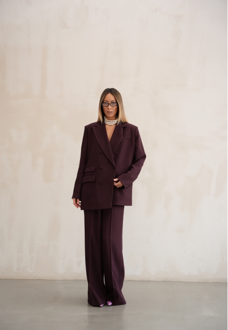 Брюки палаццо рубчик (бургунди)