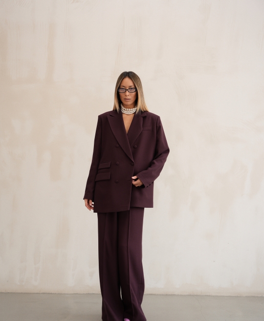 Брюки палаццо рубчик (бургунди)