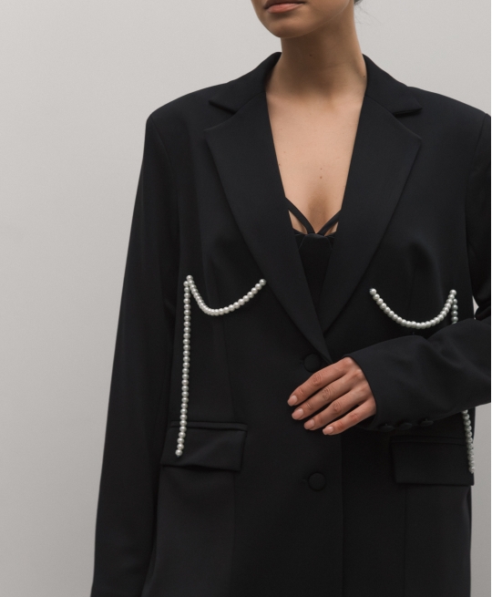 Жакет прямого кроя с жемчугом (черный)