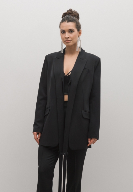 Жакет полуприталенный с лентами (черный)