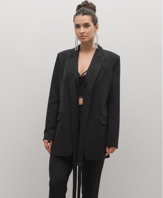 Жакет полуприталенный с лентами (черный)