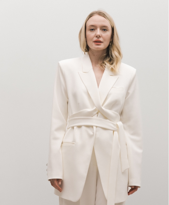 Жакет полуприталенный с лентами (айвори)