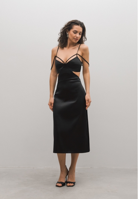 Платье комбинация миди с вырезами (черный)