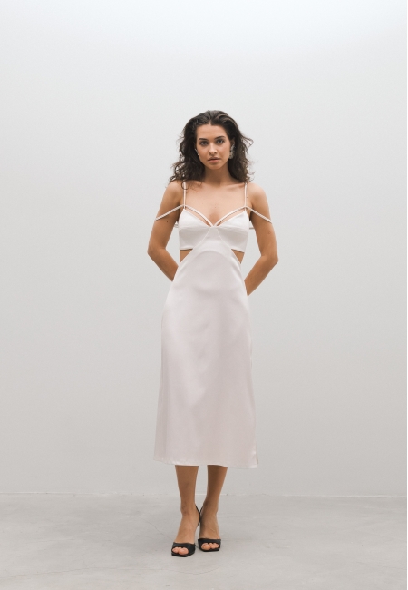 Платье комбинация миди с вырезами (белый)