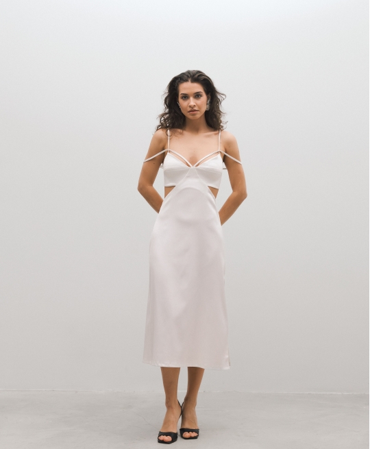 Платье комбинация миди с вырезами (белый)