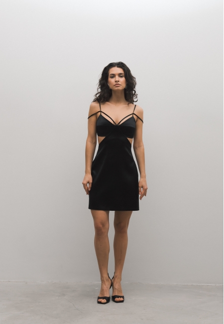 Платье комбинация мини с вырезами (черный)