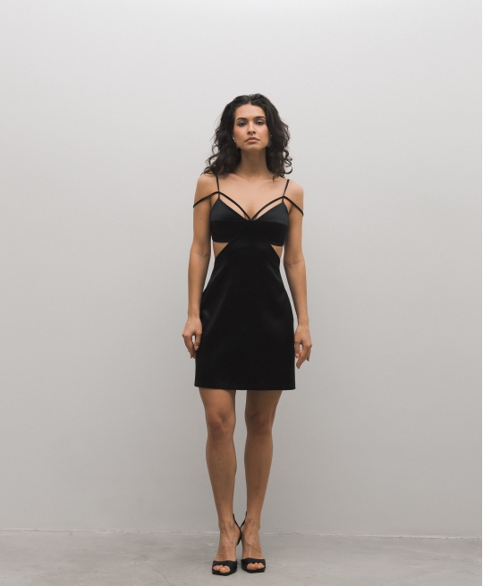 Платье комбинация мини с вырезами (черный)