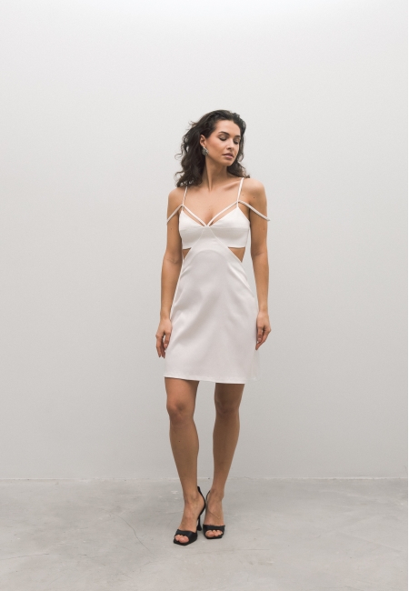 Платье комбинация мини с вырезами (белый)