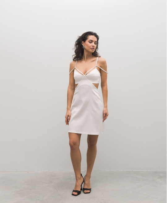 Платье комбинация мини с вырезами (белый)