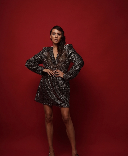 Платье мини с подплечниками DIVA (gold)