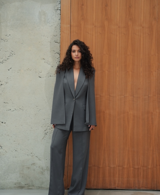 Брюки палаццо рубчик (графит)