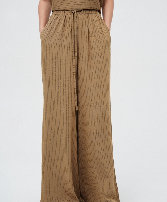 Брюки на кулиске в полоску (горчичный)