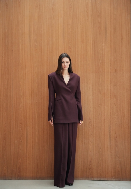 Брюки клеш с разрезами рубчик (бургунди)