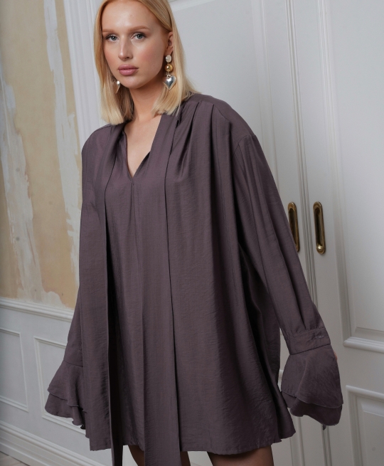 Платье мини с лентами (лиловый)