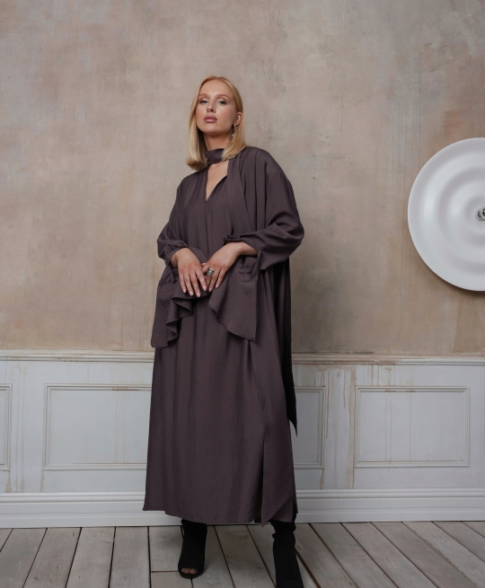 Платье макси с лентами (лиловый)