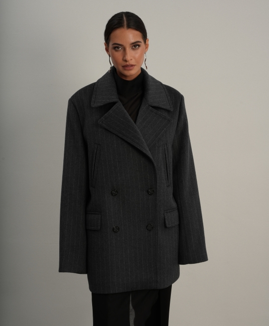 Полупальто в полоску (серый)