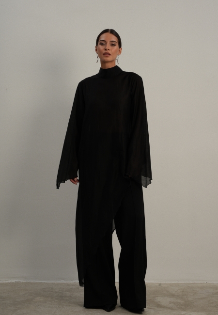 Туника асимметричная полупрозрачная (черный)