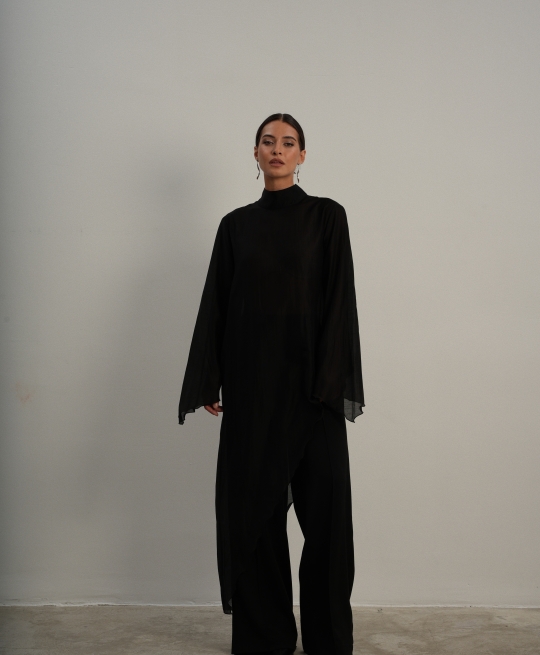 Туника асимметричная полупрозрачная (черный)