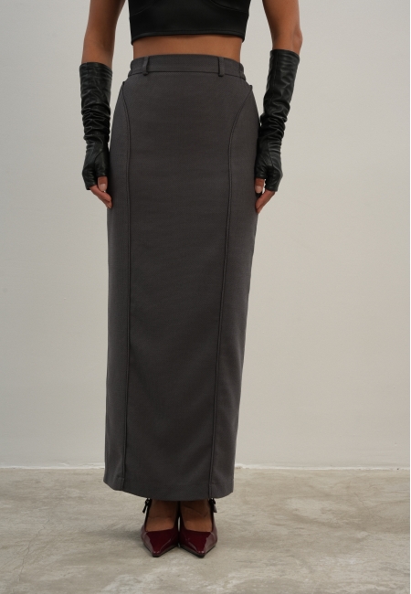 Юбка макси с рельефом рубчик (графит)