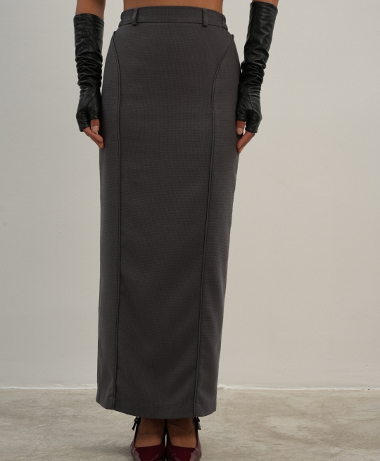 Юбка макси с рельефом рубчик (графит)
