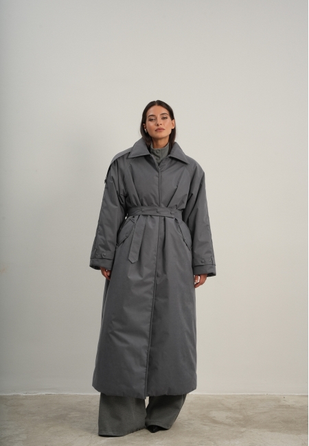 Куртка с пелериной макси (серый)