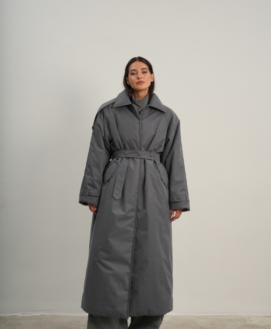 Куртка с пелериной макси (серый)