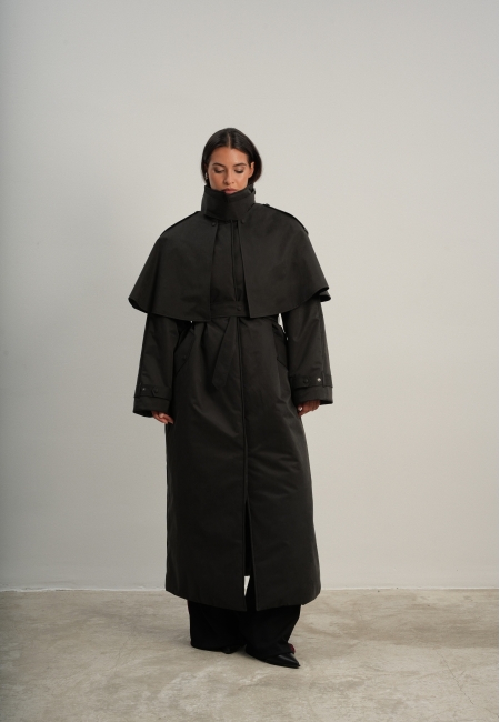 Куртка с пелериной макси (черный)