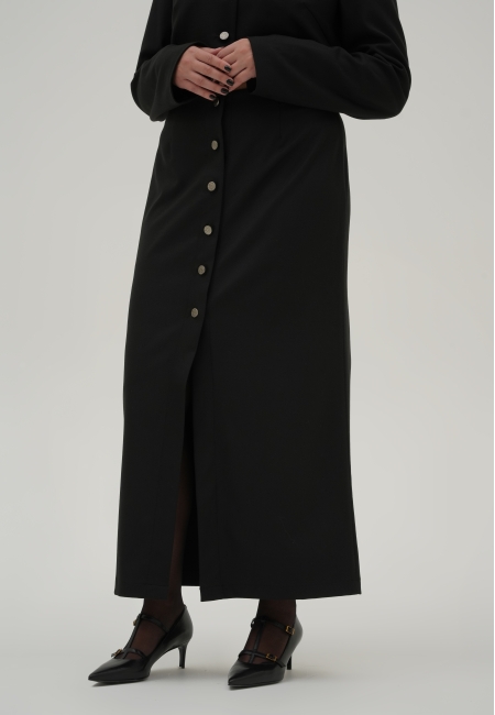 Юбка макси с акцентными пуговицами (черный)