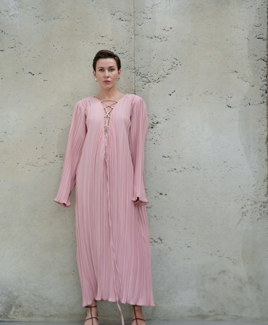 Платье макси со шнуровкой (персиковый)