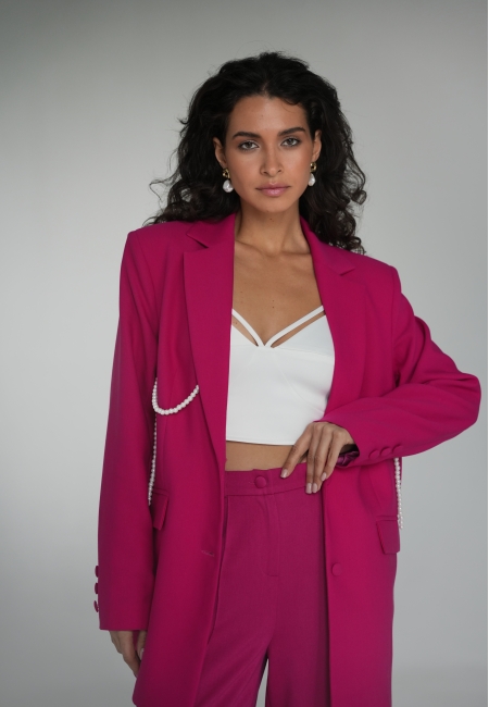 Жакет прямого кроя с жемчугом (фуксия)