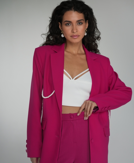 Жакет прямого кроя с жемчугом (фуксия)