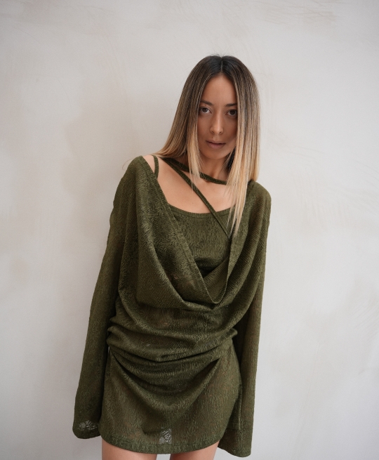 Платье мини из гипюра "Афродита" (травянистый)