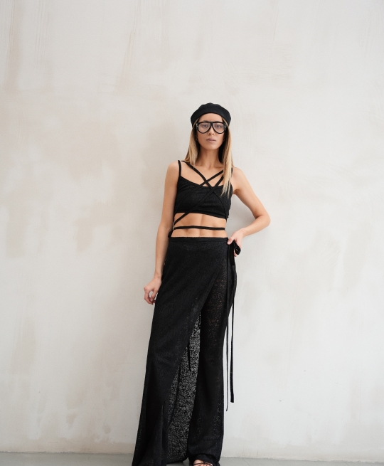 Брюки клеш из гипюра "Афродита" (черный)