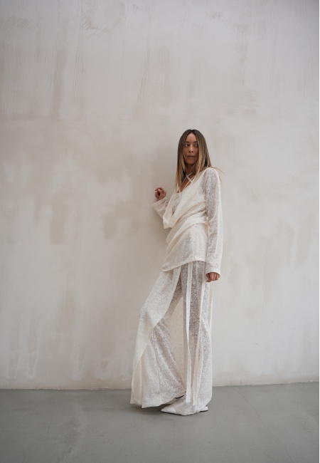 Брюки клеш из гипюра "Афродита" (айвори)