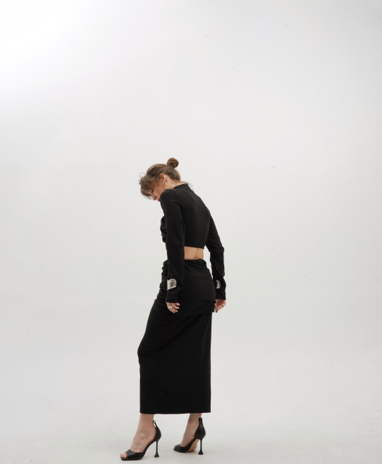 Юбка с драпировкой трикотажная (черный)