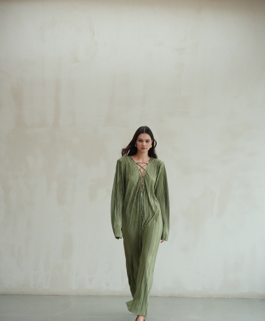 Платье макси со шнуровкой (шалфей)