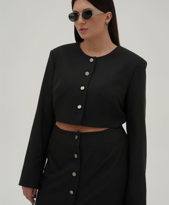 Жакет укороченный с акцентными пуговицами (черный)