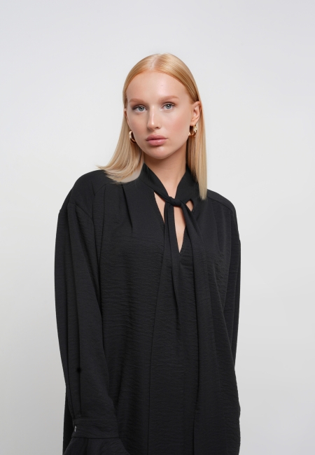 Платье мини с лентами (черный)