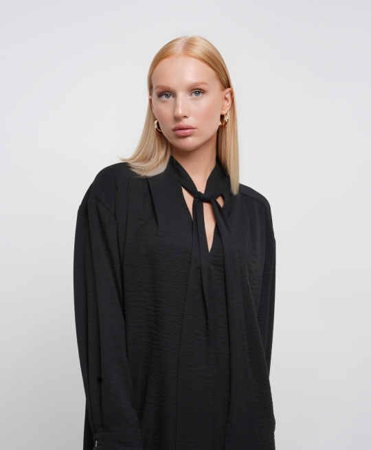 Платье мини с лентами (черный)