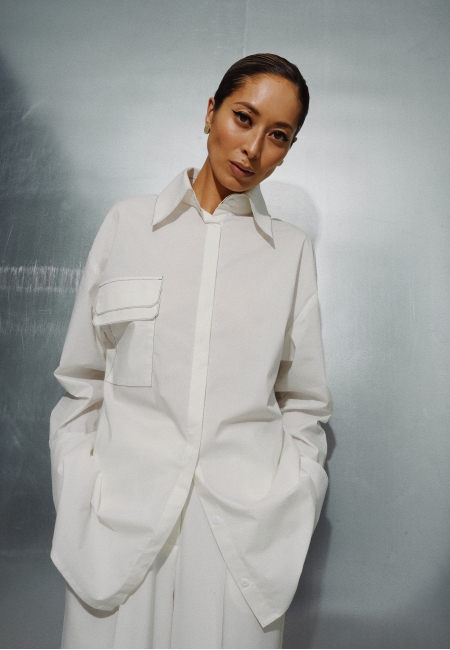 Рубашка с контрастной строчкой (белый)